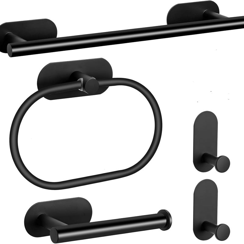 Wieszak ścienny na ręczniki ze stali nierdzewnej, 5-częściowy, do łazienki, sypialni i kuchni - czarny