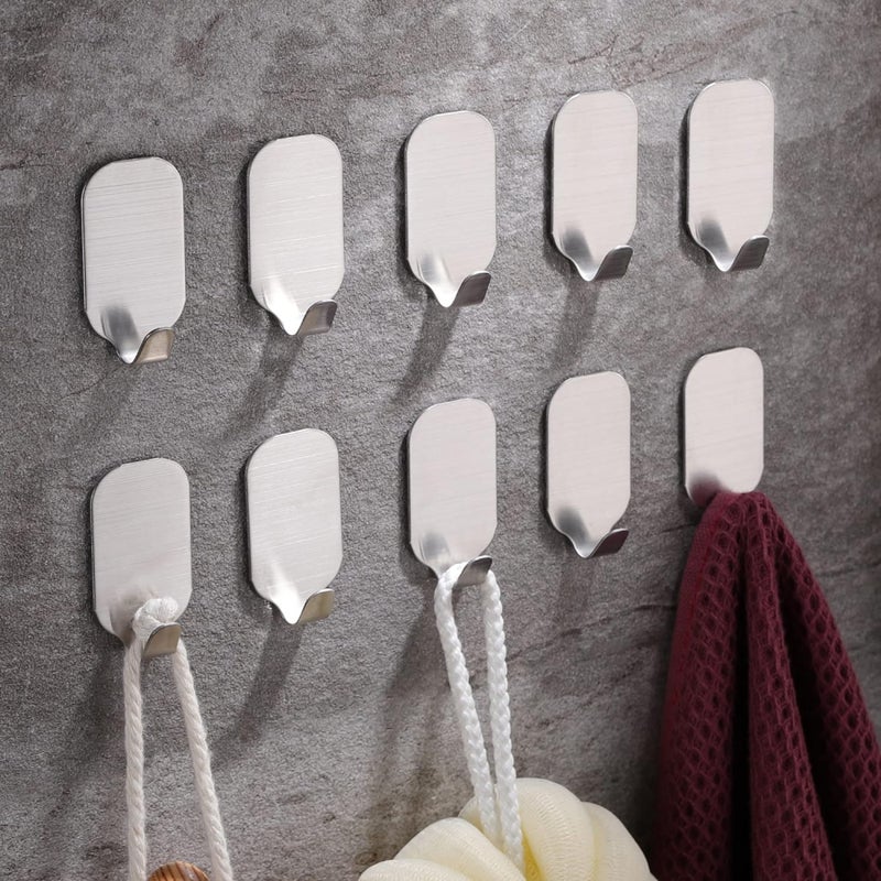 Zestaw 10 haczyków samoprzylepnych, haczyki ścienne do łazienki, wieszaki na ręczniki ze stali nierdzewnej do kuchni, salonu, sypialni