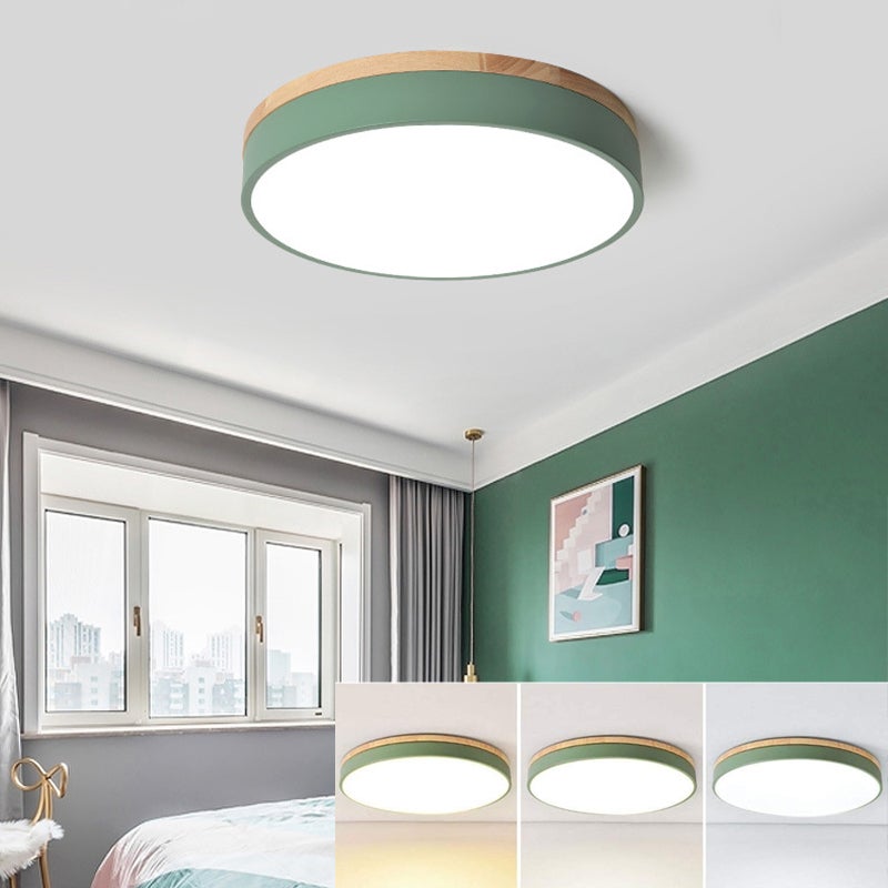 Lampa Sufitowa LED Okrągła Nowoczesna Drewniana W Kolor Temperatury do Salonu Sypialnia Kuchnia Przedpokój Jadalnia cm Zielony