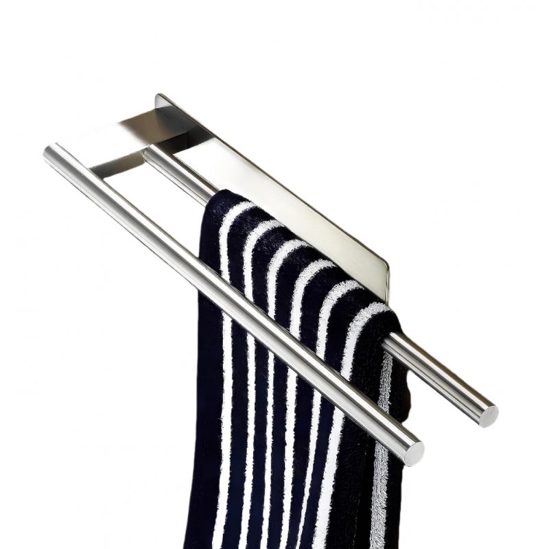 Wieszak ścienny na ręczniki 39 cm, podwójny wieszak na ręczniki ze stali nierdzewnej 304, bez otworów, szczotkowany, do łazienki i kuchni (srebrny)