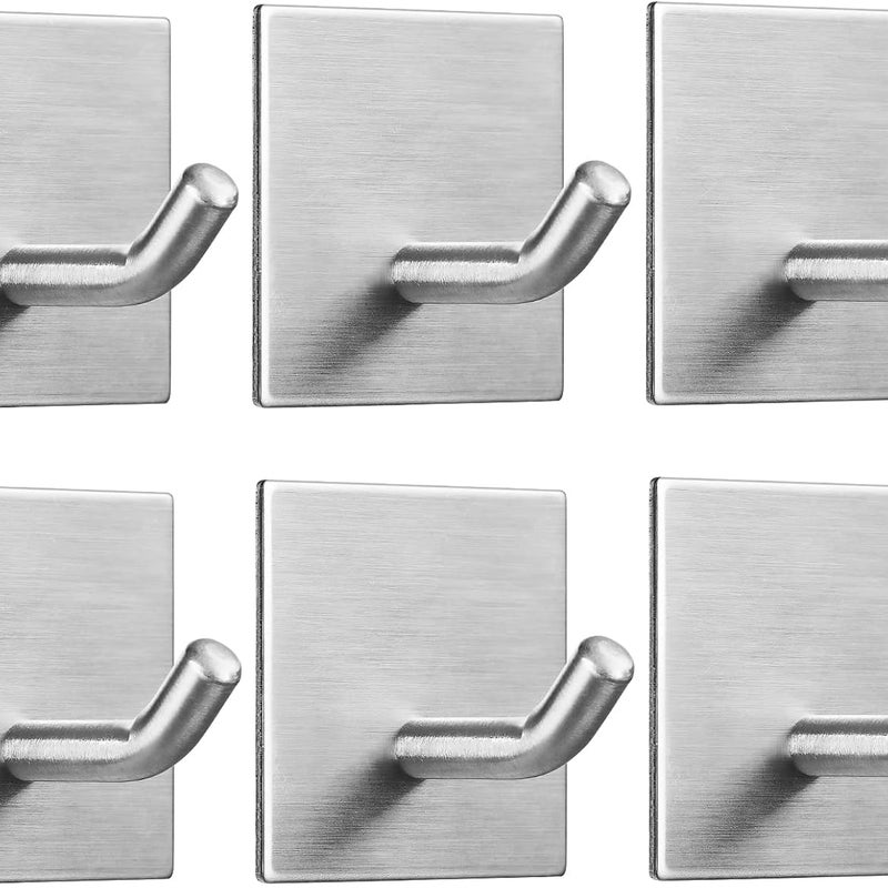 3M Samoprzylepny uchwyt na ręczniki ze stali nierdzewnej, wodoodporny, odporny na rdzę, bez wiercenia, wieszak na ręczniki, 6 sztuk samoprzylepnych