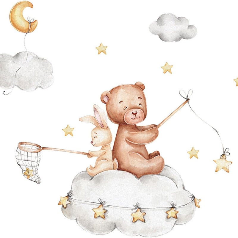 Naklejka ścienna niedźwiedź królik gwiazda księżyc, naklejka do pokoju dziecięcego, odpowiednia do pokoju dziecięcego chłopców i dziewczynek