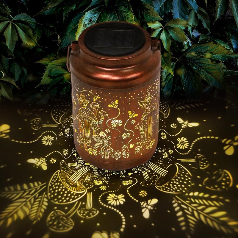 Solarna latarnia w kształcie grzyba, wodoodporna lampa dekoracyjna na zewnątrz do ogrodu, wisząca lampa solarna, solarna metalowa dekoracja dziedzińca