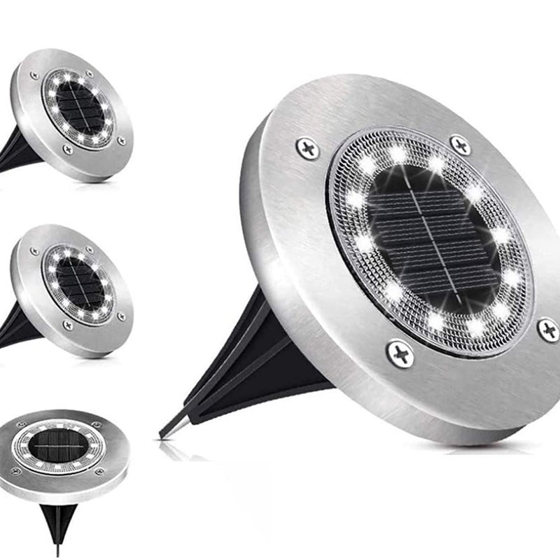 4 sztuki Zewnętrznych Lamp Solarnych, 12LED Lamp Solarnych Gruntowych, IP65, Lampa Ogrodowa, Zewnętrzny Reflektor Solarny do Trawnika Schodów Basenu