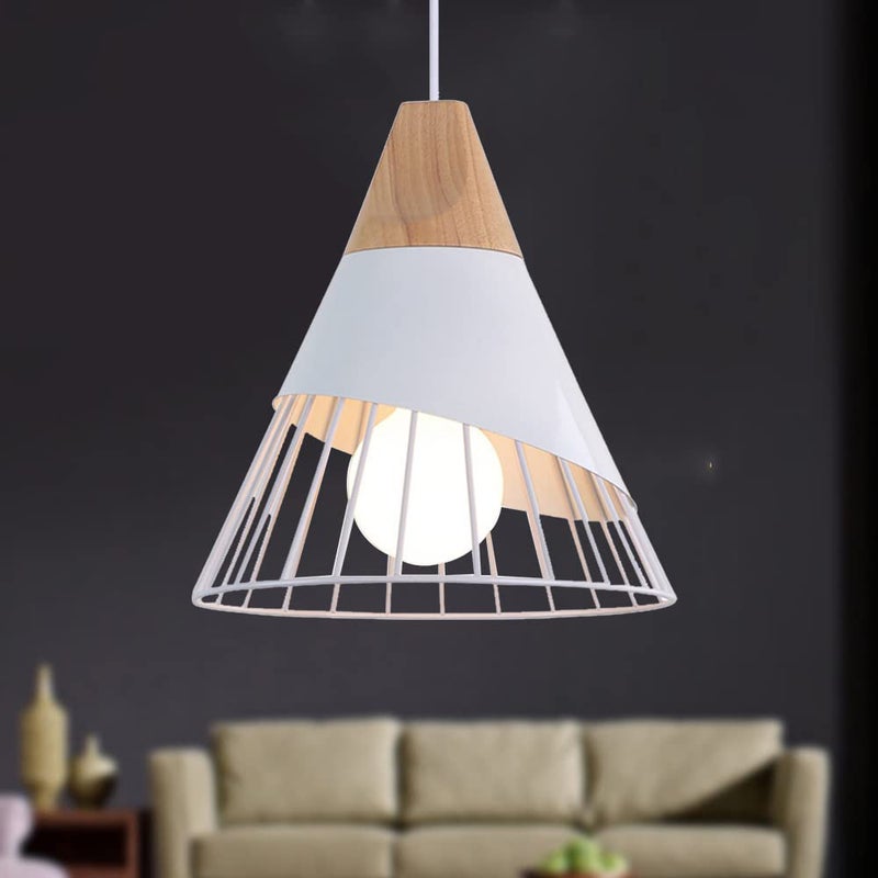Nowoczesny żyrandol w stylu retro drewniana lampa sufitowa stylu industrialnym lampa wisząca kształcie stożkowej żelaznej klatki ciepłe białe światło