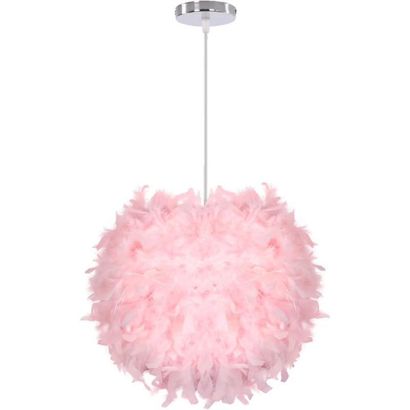 Żyrandol Średnica 30 cm Pióro Różowy Lampa Wisząca Sypialnia Salon Lampa Sufitowa (Różowy)