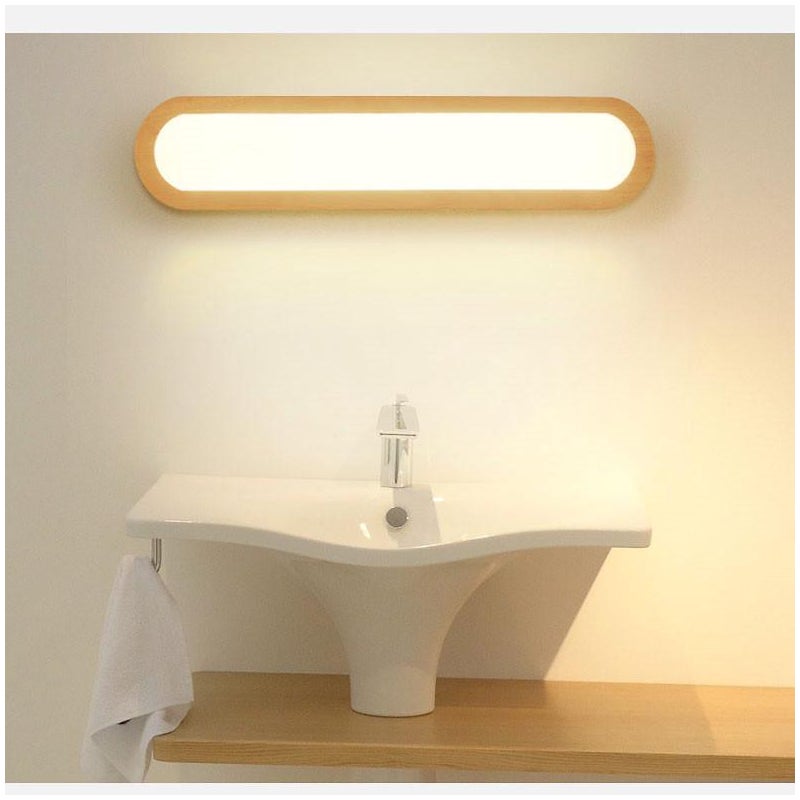 Lampa ścienna LED z litego drewna, kinkiet wewnętrzny do salonu, sypialni, na schody, do łazienki, ciepła biel (55 cm)