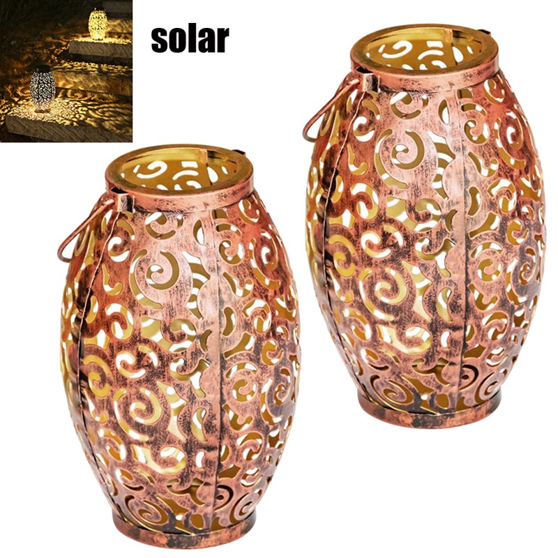 Zestaw 2 zewnętrznych lamp solarnych LED, solarne lampy ogrodowe, lampy wiszące zewnętrzne, wodoodporne, odpowiednie do ogrodów i drzew (3000K)
