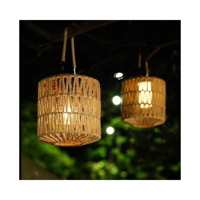 Zestaw wodoszczelnych zewnętrznych lamp solarnych rattanowa lampa solarna ogrodowa zewnętrzna lampa ogrodowa dekoracyjna wisząca światło ciepłe białe