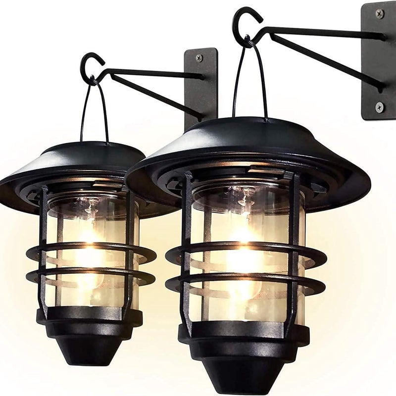 Zestaw wiszących lamp solarnych zewnętrznych lampionów ściennych zasilanych energią słoneczną wodoodpornych o barwie ciepłej dziedziniec ogrodzenie