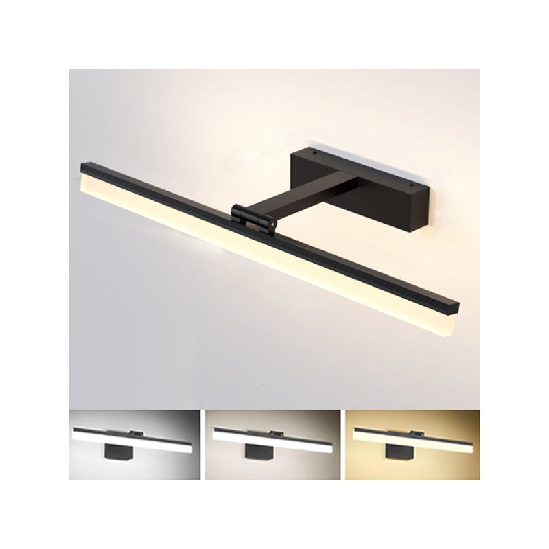 Czarny kinkiet, 60cm, 12w, trójkolorowa gradacja, ściemnialne oświetlenie łazienkowe, regulowany o 180°, wodoszczelna lampka nocna, światło LED