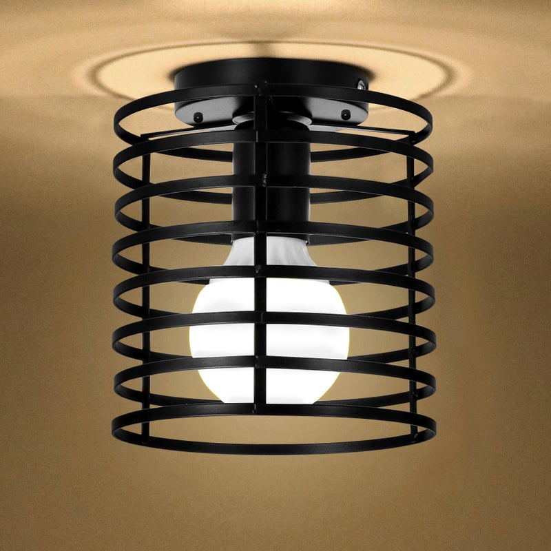 Metalowa klatka stylu retro przemysłowa lampa sufitowa pół wpuszczana oprawa oświetleniowa odpowiednia korytarza salonu kuchni żarówka nie dołączona