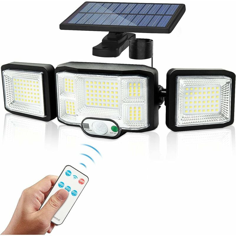 Zewnętrzna Lampa Ścienna Solarna LED, 3 Głowice, 192 LED, Czujnik Ruchu, Bezpieczne Oświetlenie, Wodoodporność IP65, Lampa Solarna