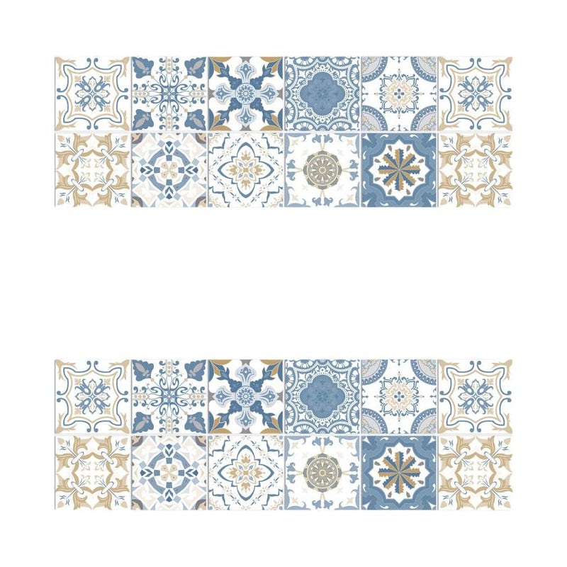 (Niebieska 10 cm x 10 cm x 24 sztuki) Samoprzylepna naklejka ścienna z wzorem mandali, wodoodporna, z PVC, dekoracja ścienna do kuchni