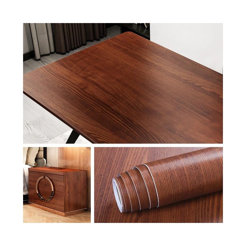 Samoprzylepna tapeta z efektem drewna tekowego, idealna do szafek, szuflad i blatów. Łatwa do usunięcia, winylowa, 60 x 200 cm.