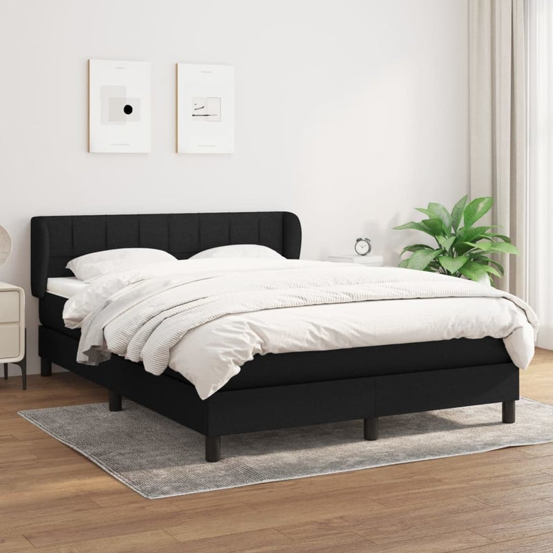 Łóżko Kontynentalne z Materacem Czarna Tkanina Łóżko Tapicerowane Do Sypialni Pokoju 140x190 cm