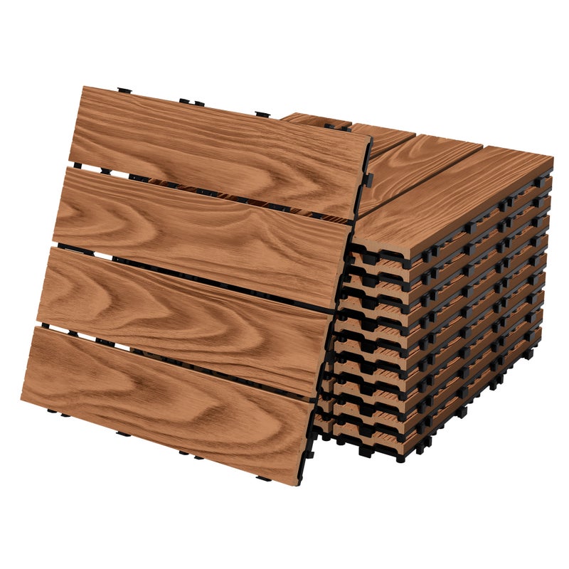 ECD Germany plytki tarasowe wpc 30x30 cm 11 sztuk 1m² kwadratowy jasnobrązowy panele podłogowe klik odpływ wodny balkon taras ogród patio weranda