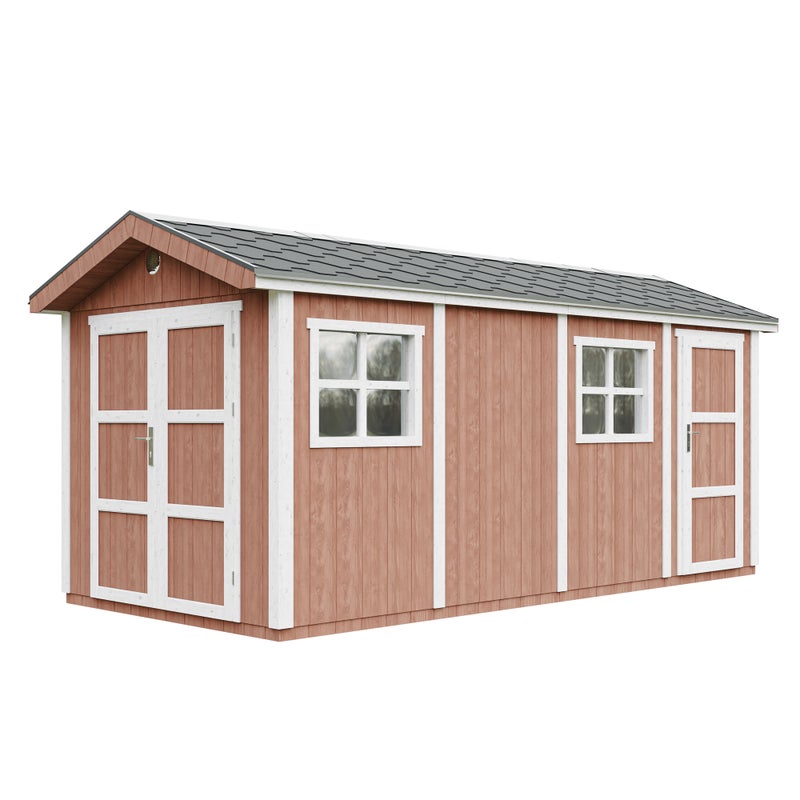 Domek ogrodowy najwyższej jakości 11,47 m² - wys. 252x250x530 cm - z podłogą i płytkami bitumicznymi - Timbela M915C-REDWOOD RED