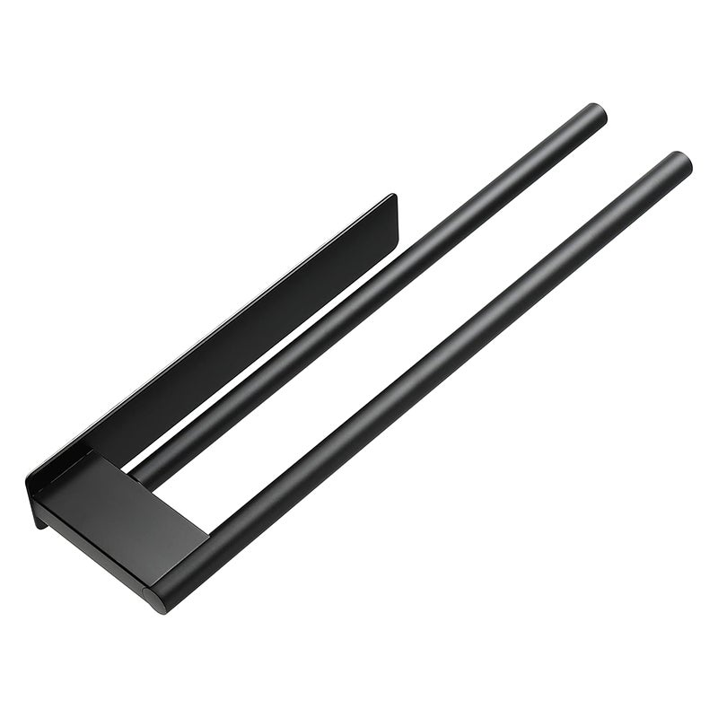 (Czarny) Wieszak na ręczniki łazienkowe bez wiercenia ze stali nierdzewnej 304 z podwójnym prętem samoprzylepnym do montażu ściennego