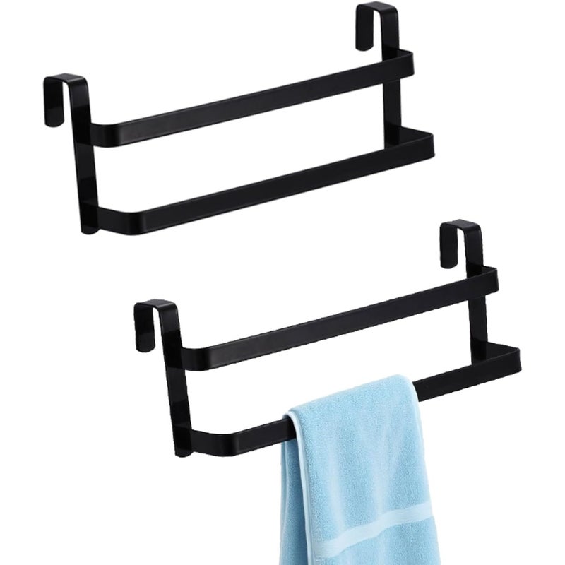 Podwójny wieszak na ręczniki do szafki, zestaw 2 szt., stal nierdzewna, do kuchni i łazienki, oszczędzający miejsce (czarny)