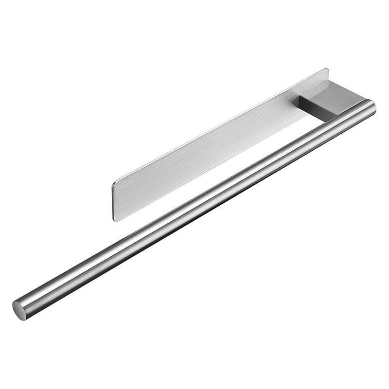 (Srebrny) Wieszak na ręczniki łazienkowe ze stali nierdzewnej 304 bez wiercenia z podwójnymi drążkami, samoprzylepny i montowany na ścianie