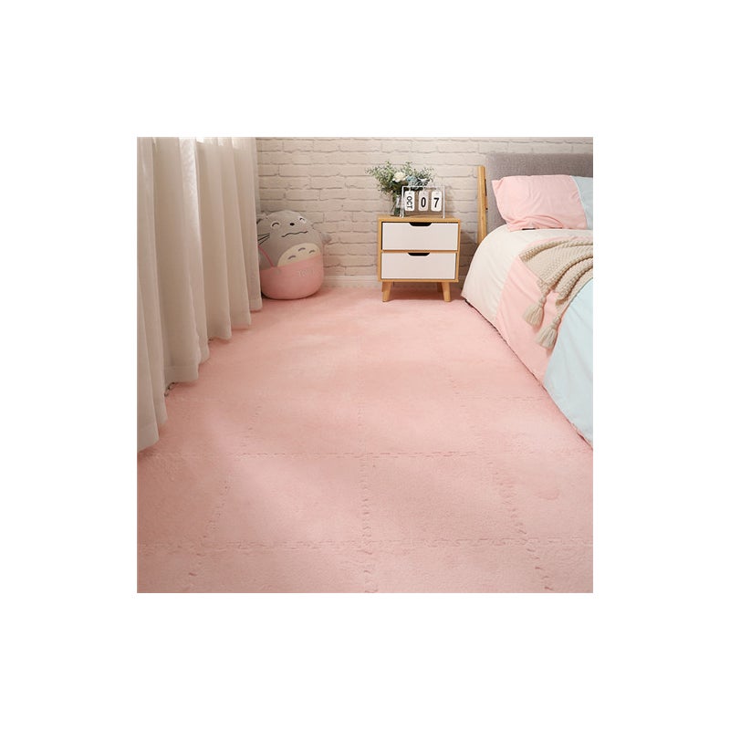 Miękki dywanik piankowy z długim włosiem, 6 sztuk, antypoślizgowa mata ochronna, płytki podłogowe, mata do ćwiczeń, różowy