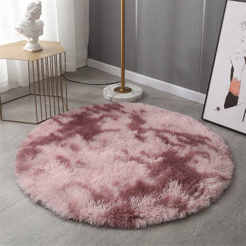 Okrągłe puszyste dywaniki do salonu, sypialni, miękki, kolorowy dywan z długim włosiem, nadający się do prania, różowy, 80×80cm