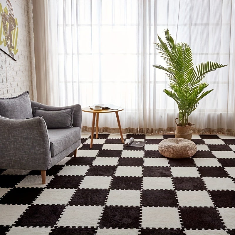 Miękki dywanik z pianki z długim włosiem, 12 sztuk, antypoślizgowy dywanik ochronny, płytki podłogowe, mata do ćwiczeń, dekoracja pokoju