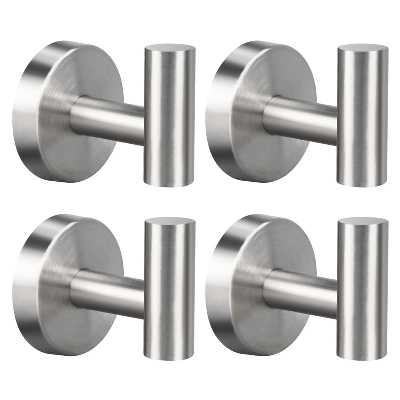 Zestaw 4 haczyków ściennych ze stali nierdzewnej SUS304 na ręczniki, szlafroki, do łazienki, sypialni, kuchni, biura (nikiel szczotkowany)