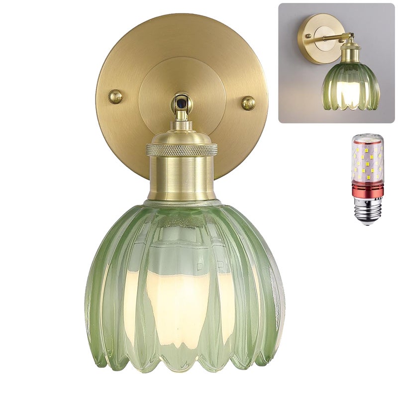 Kinkiet z żarówką, lampka nocna w stylu vintage, kinkiet do lustra łazienkowego, kinkiet kwiatowy z szklanym kloszem