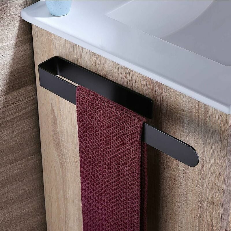 Przylepny wieszak na ręczniki z czarnej stali nierdzewnej, 37 cm