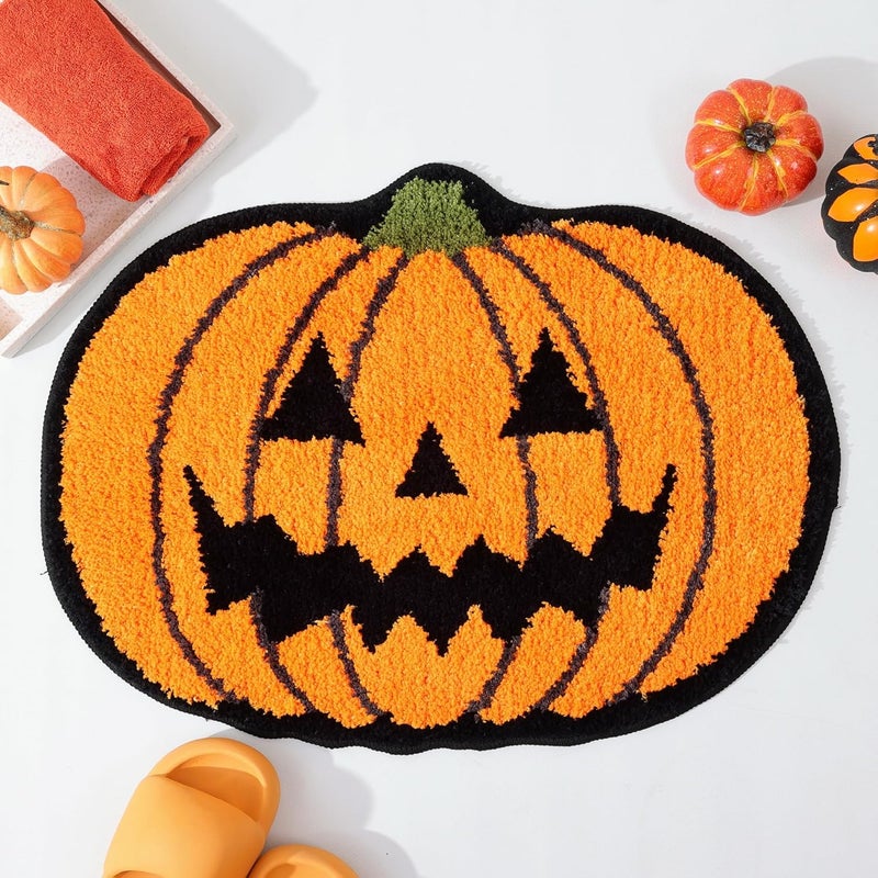 Halloweenowa mata łazienkowa z dynią, mata łazienkowa z dynią, mata łazienkowa do prania w pralce, pomarańczowa mata łazienkowa, 60 x 90 cm