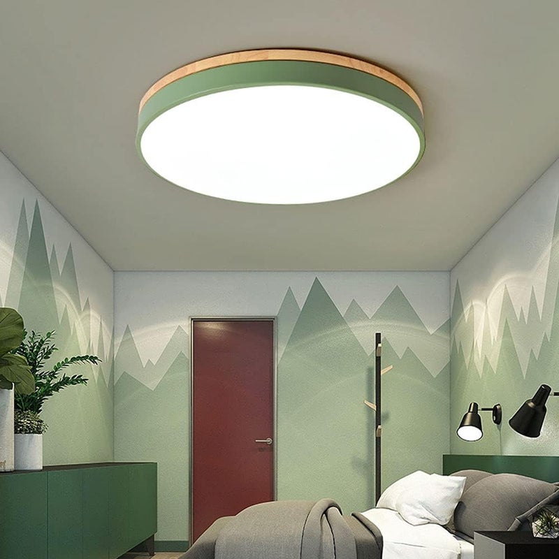 Zielona lampa sufitowa nowoczesna okrągła drewniana lampa sufitowa odpowiednia do sypialni lampa sufitowa do korytarza cm białe światło