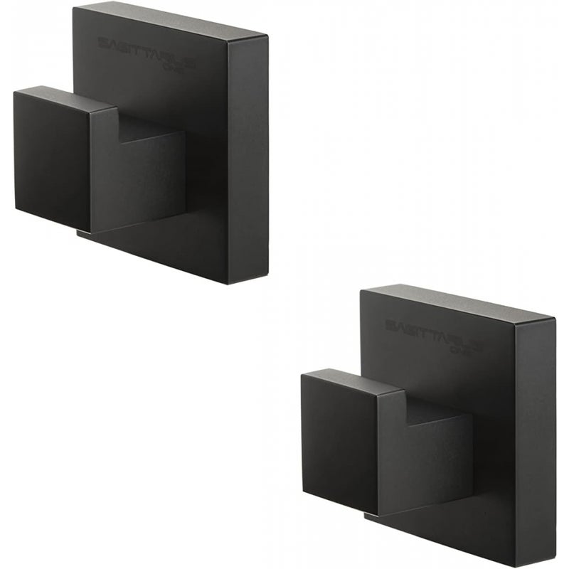 32S1-B Czarne wieszaki na ręczniki 2 sztuki - Czarny samoprzylepny wieszak ścienny - Hak łazienkowy i kuchenny - Wieszak na ubrania łazienkowe - Hak