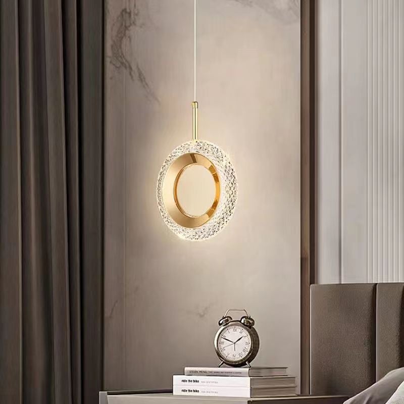 Okrągła złota lampa wisząca LED do kuchni, restauracji, wysp kuchennych, dekoracyjnego oświetlenia wnętrz, sypialni, ciepłe światło 3000 K