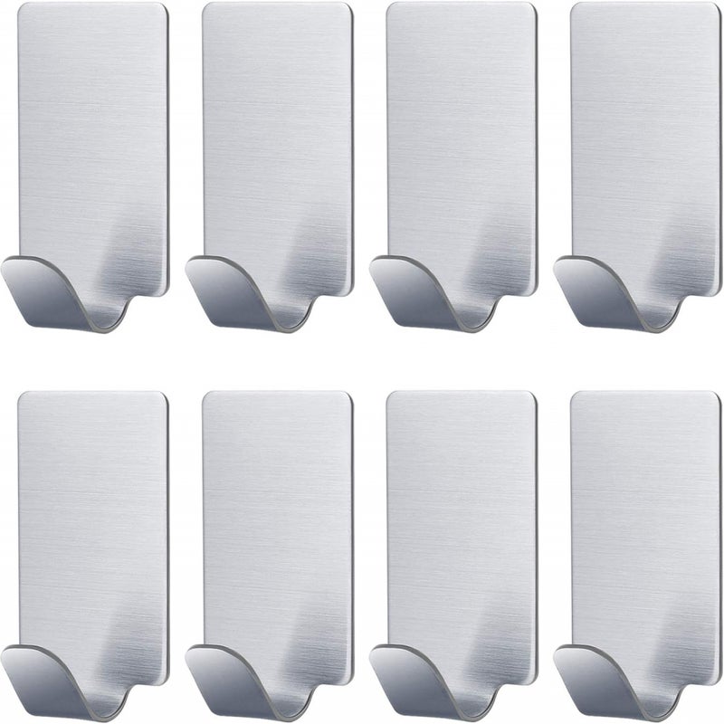 Samoprzylepny haczyk ścienny ze stali nierdzewnej, 8 sztuk, wieszaki na ręczniki kuchenne i łazienkowe
