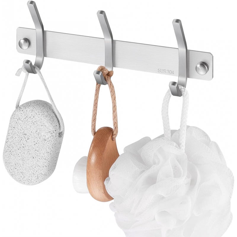 Wieszak ścienny z 3 haczykami, wieszak łazienkowy na ręczniki, wieszak ścienny ze szczotkowanej stali nierdzewnej SUS304, AH203H3-2
