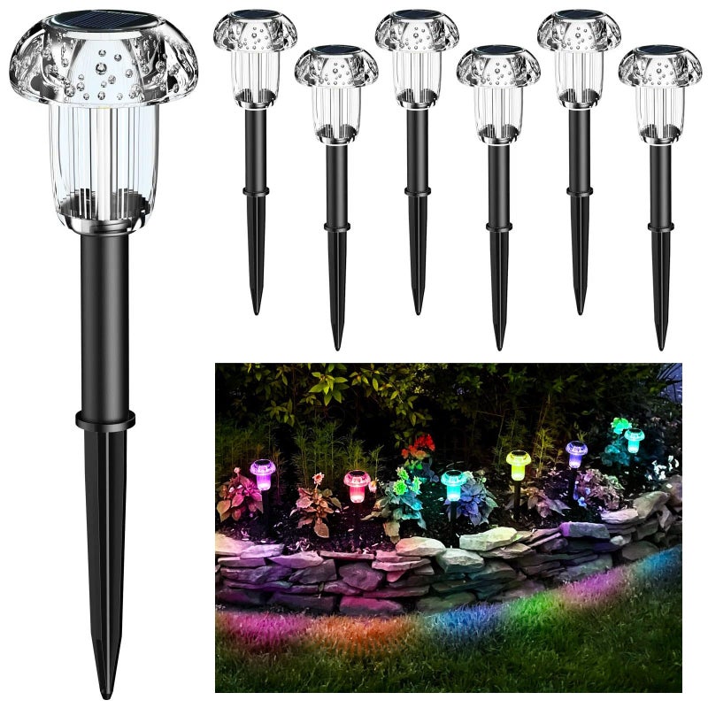 Zewnętrzne lampy solarne Zestaw 8 lamp solarnych do ścieżek Wodoodporne słoneczne lampy ogrodowe LED w kształcie grzyba Zmiana koloru