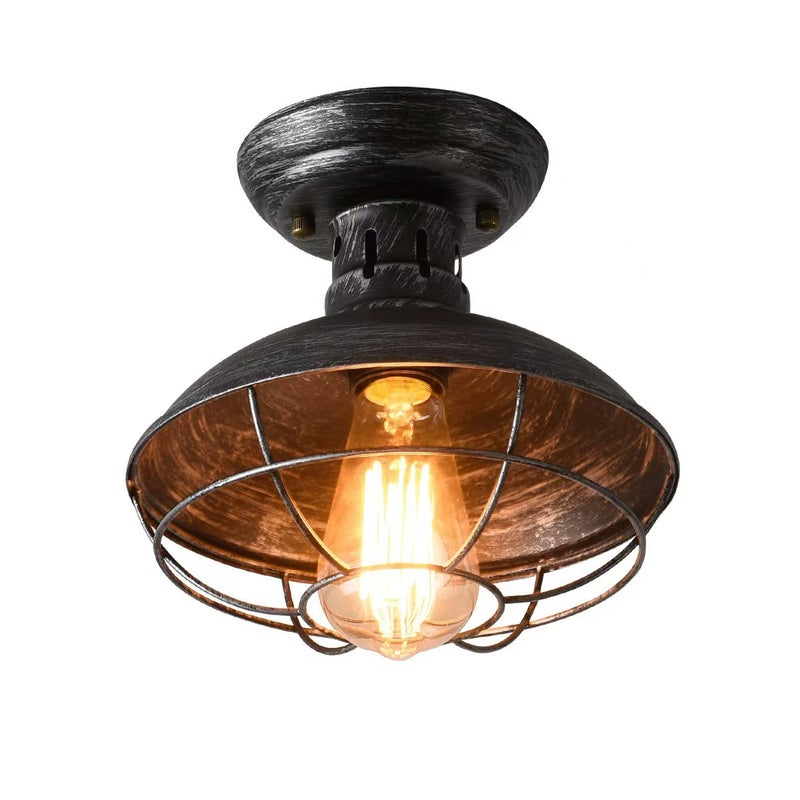 Retro industrialna lampa sufitowa z siatki drucianej, pojedynczy żyrandol z siatki drucianej, srebrnoszary, ciepłe światło, 220 V, E27