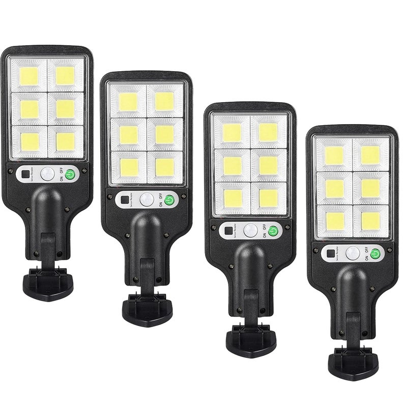 Zestaw 4 zewnętrznych słonecznych lamp ulicznych LED, 72 światła słoneczne LED IP65 czujnik ruchu słoneczna lampa ścienna z 3 trybami