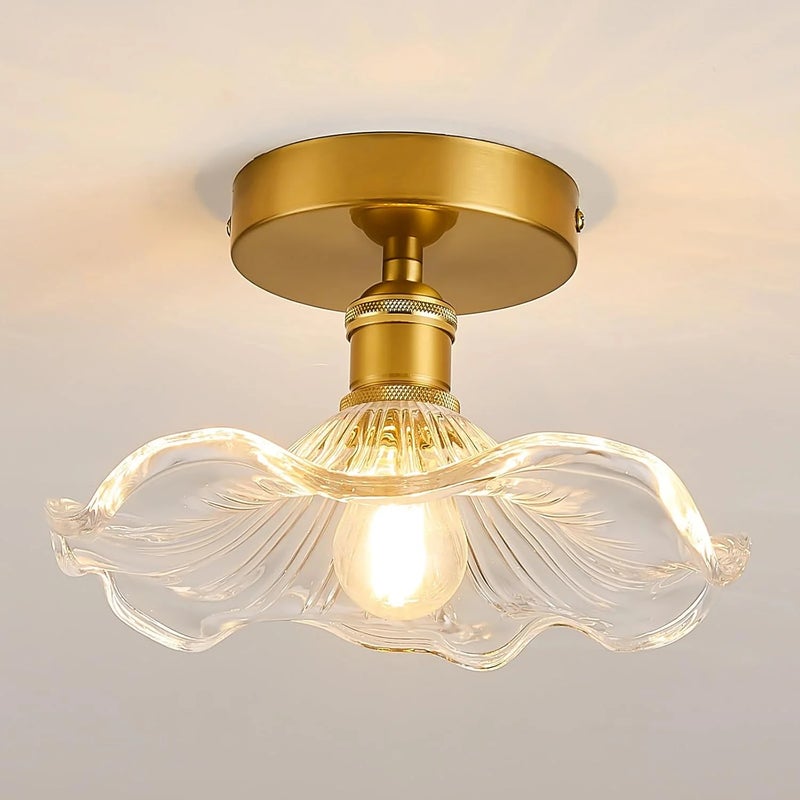 Nowoczesna lampa sufitowa na werandę, wpuszczana lampa sufitowa, [mosiądz + przezroczysty], ciepłe światło, 220V, podstawa E27