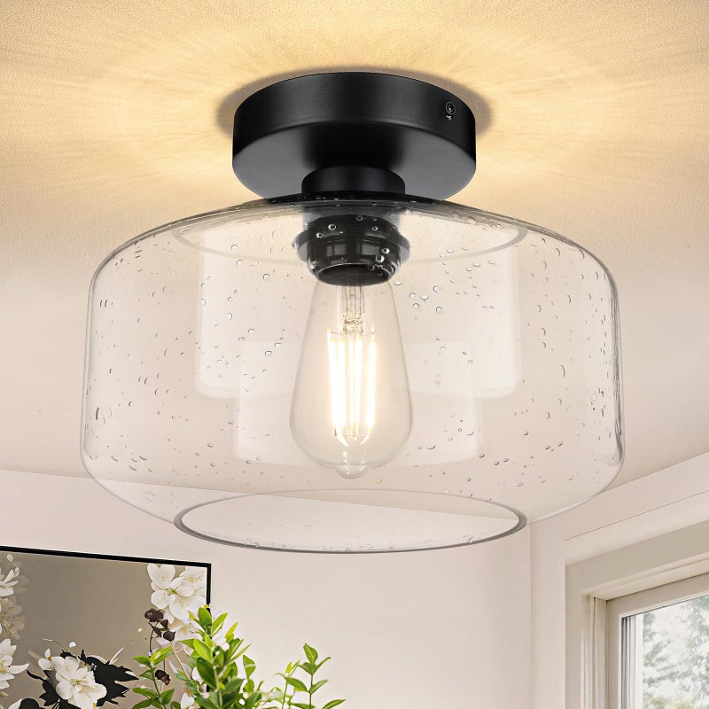 Półprzezroczysta lampa sufitowa czarny żyrandol w stylu wiejskim lampa sufitowa ze szkła bąbelkowego bez źródła światła cm standard europejski