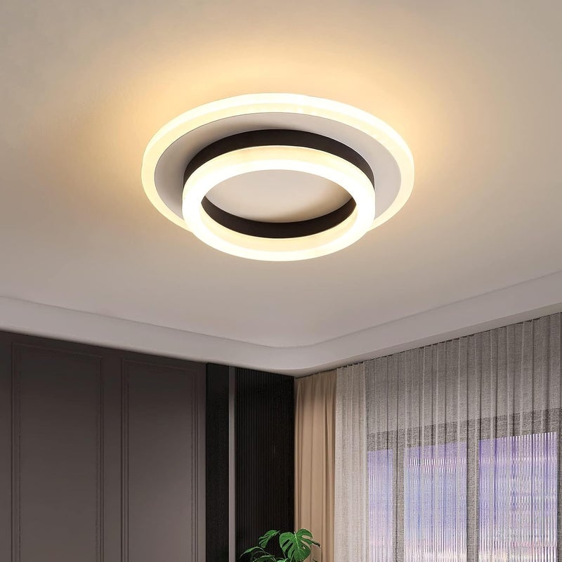 Nowoczesna lampa sufitowa LED, 24 W, 2600 lm, okrągła, czarna, elegancki design, akryl, ciepła biel 3000 K, idealna do [Klasa energooszczędności E]