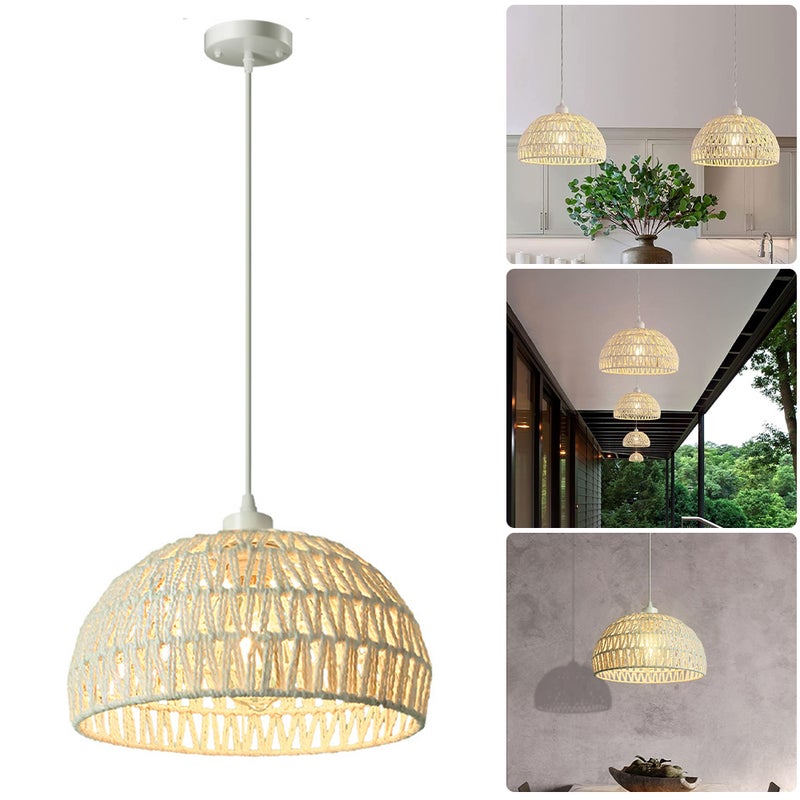Rustykalna lampa wisząca Ręcznie tkany żyrandol Podwieszana lampa sufitowa Oświetlenie wyspowe Lampa sufitowa stylu bohemy Regulowana wysokość Biały