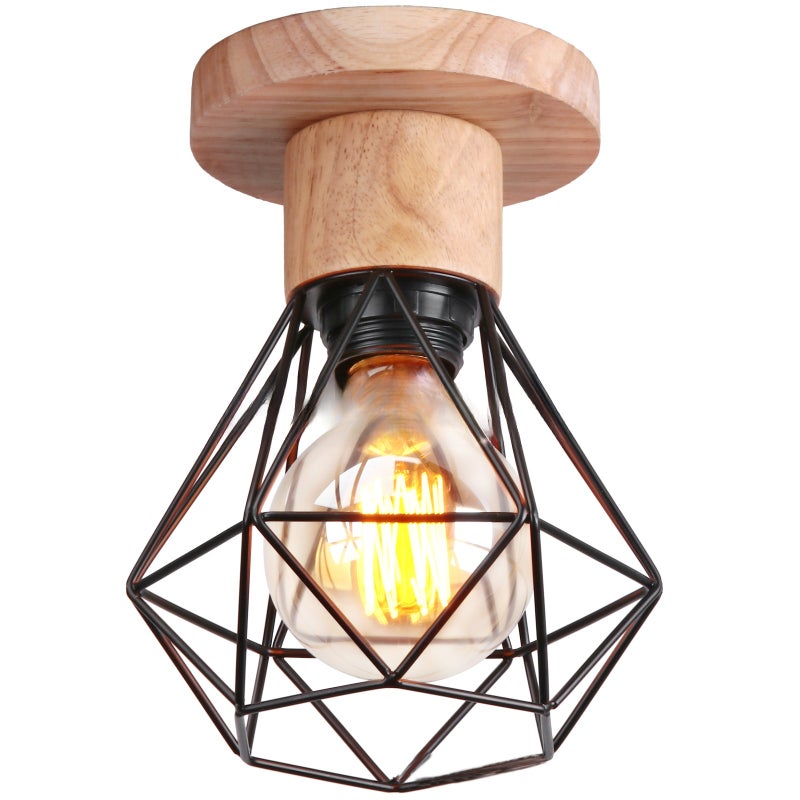 Lampa sufitowa w kształcie klatki retro, lampa sufitowa w kształcie diamentu, czarna oprawa z gwintem E27 (żarówka nie wchodzi w skład zestawu)