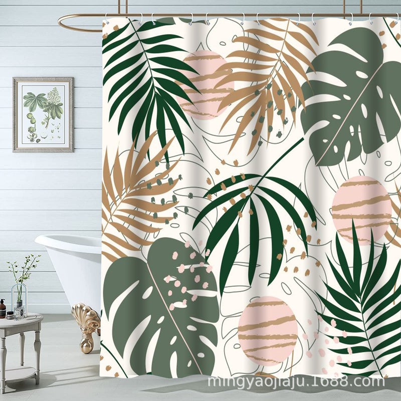 150x180cm Boho Botaniczna Wodoodporna Zasłona Łazienkowa Abstrakcyjna Roślinna Zasłona Prysznicowa