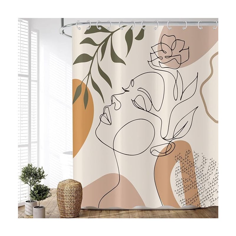 Zasłona prysznicowa Boho 120x180 cm, nowoczesna sztuka abstrakcyjna z dziewczyną i twarzą, wodoodporna, do wanny z haczykami