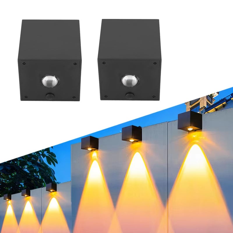 2 kwadratowe lampy solarne LED, oświetlenie zewnętrzne, oświetlenie krajobrazu, do ogrodu, ogrodzenia, słupka, tarasu