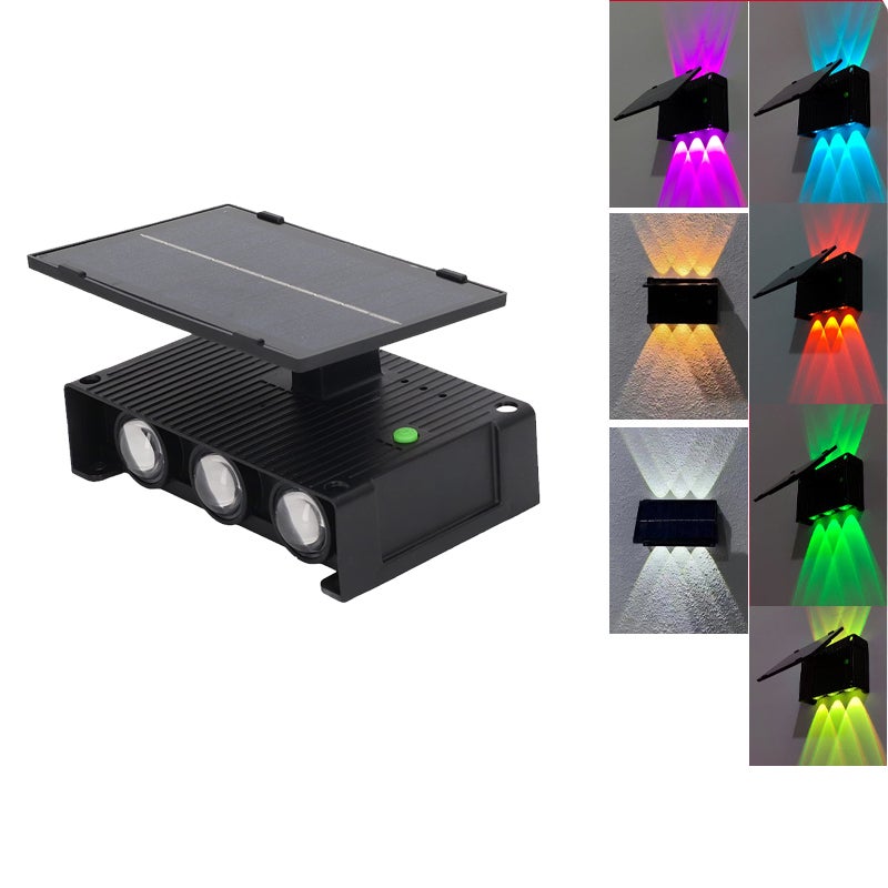 Zewnętrzne lampy solarne, łatwa instalacja, zewnętrzna wodoodporna lampa ścienna 3 wewnętrzne żarówki LED do podwórka (RGB)