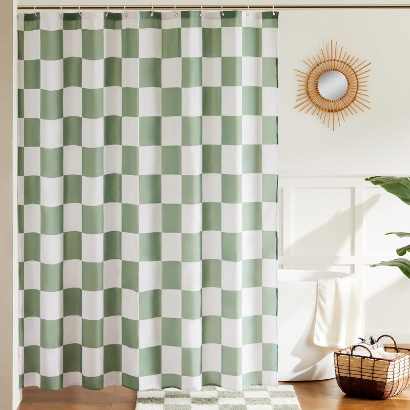 Zielona szałwiowa zasłona prysznicowa w kratkę do łazienki, ładna, estetyczna zasłona prysznicowa w kratkę w stylu retro, 180 x 180 cm